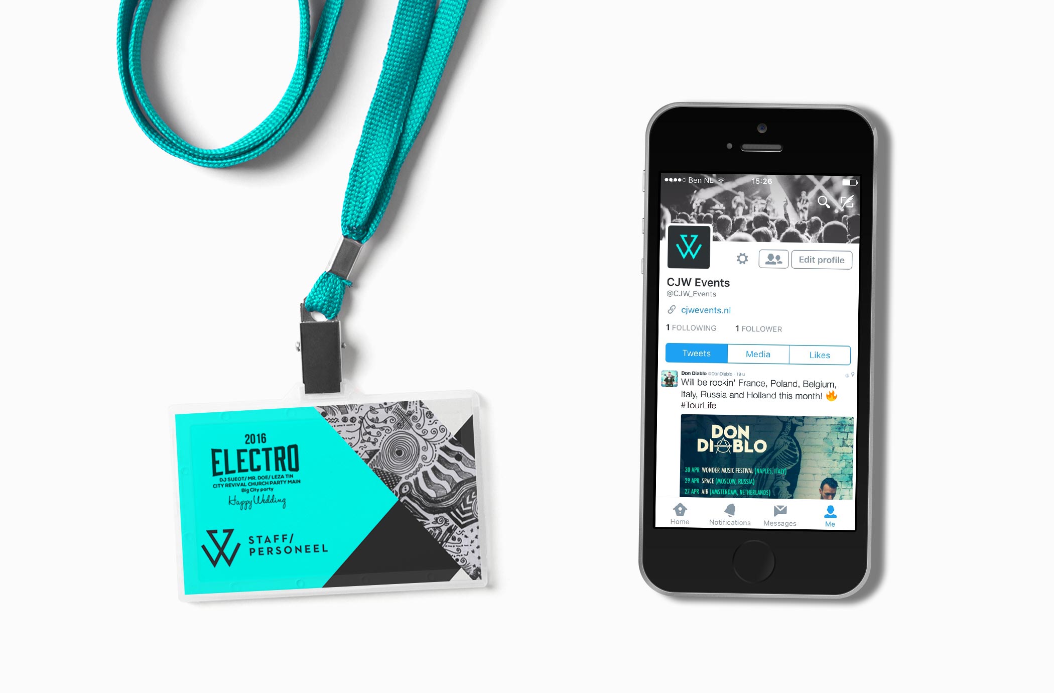 mockup of access pass and mobile phone for CJW Events