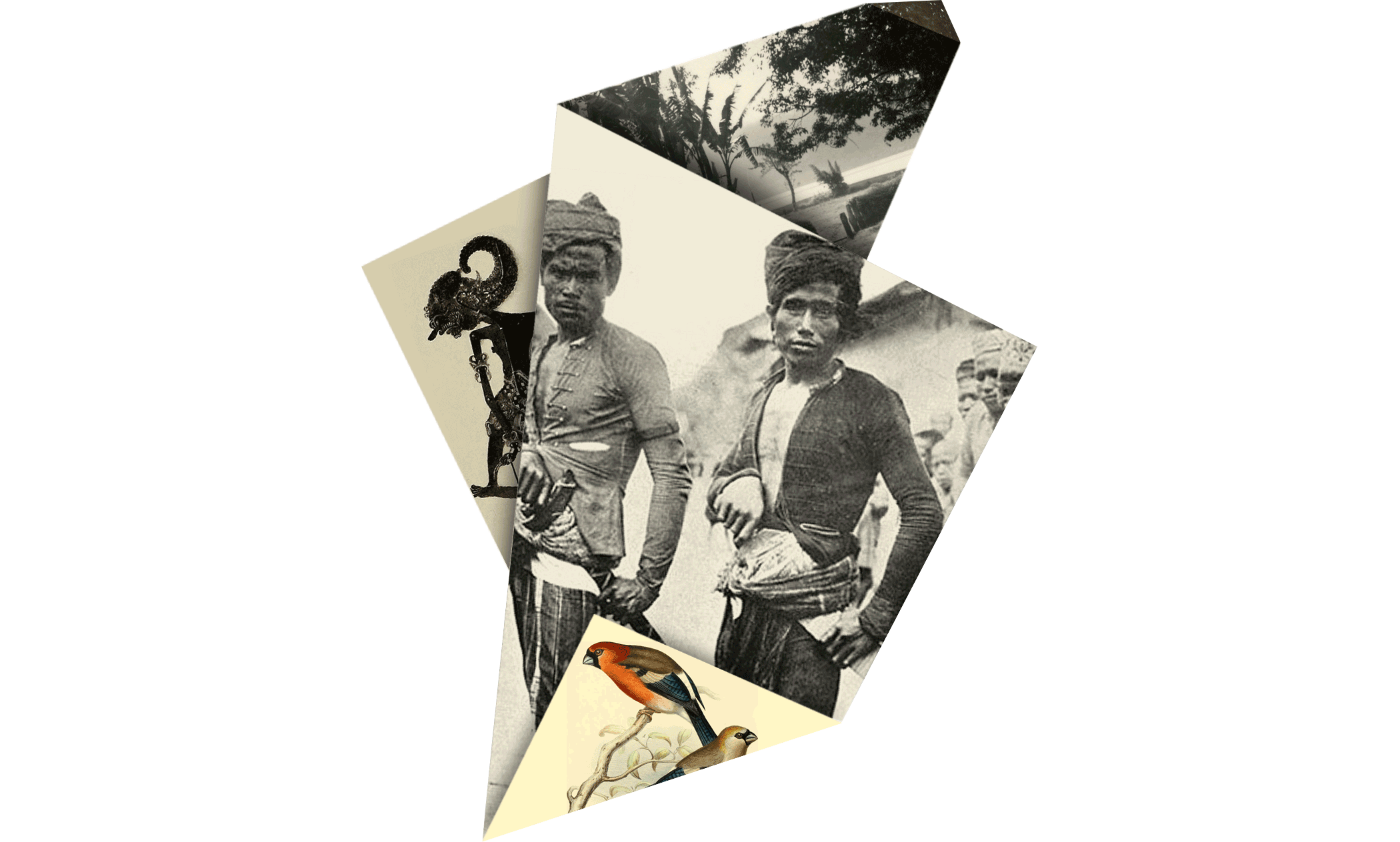 image of folded element Nederlandse studiegroep De Kris with two Sulu warriors, wayang doll, Borneo