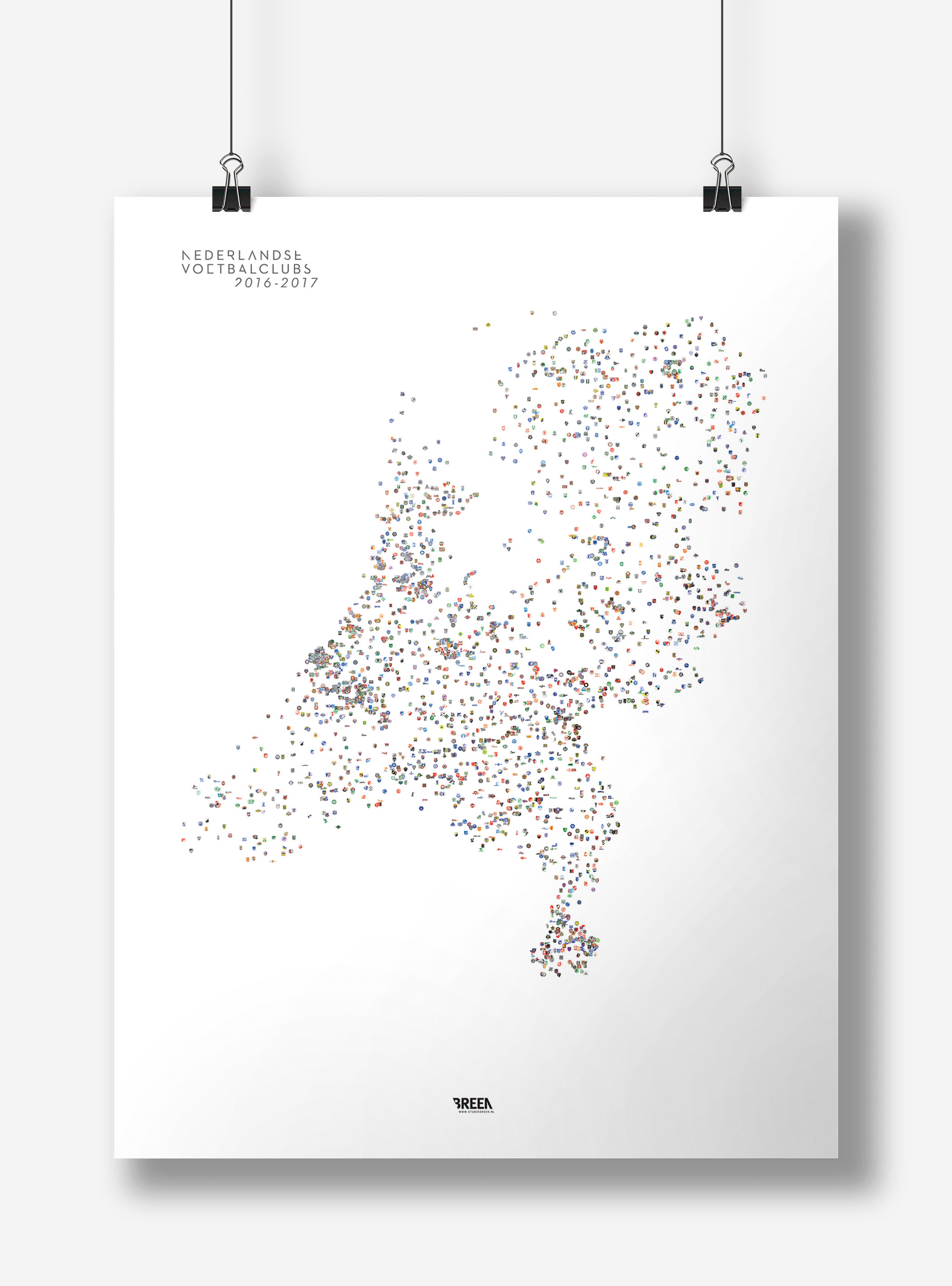 mockup of Dutch football clubs poster with clamps